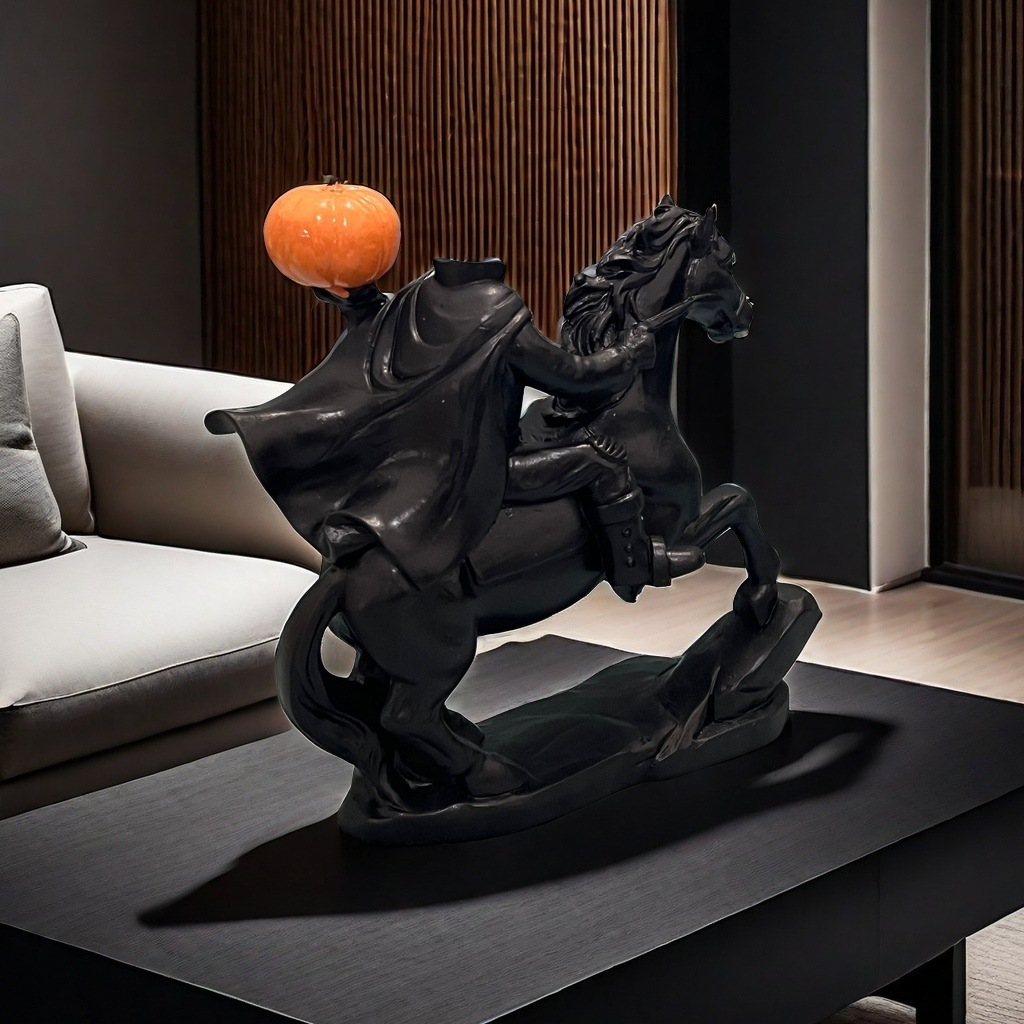 Cross-Border New Halloween Headless Horseman Pumpkin-Holding Resin
